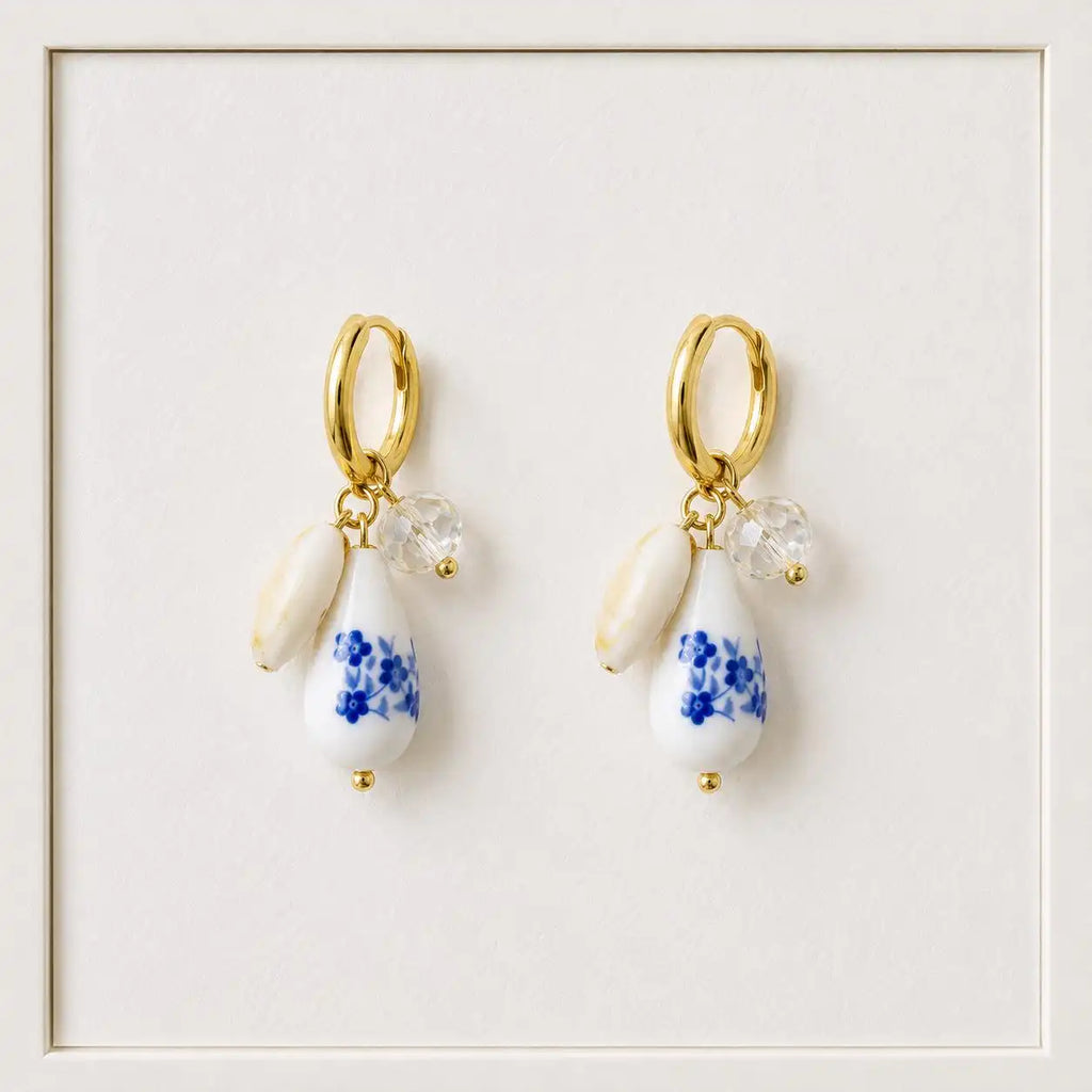 Blue Floral Drop Earrings of Too Dramatic