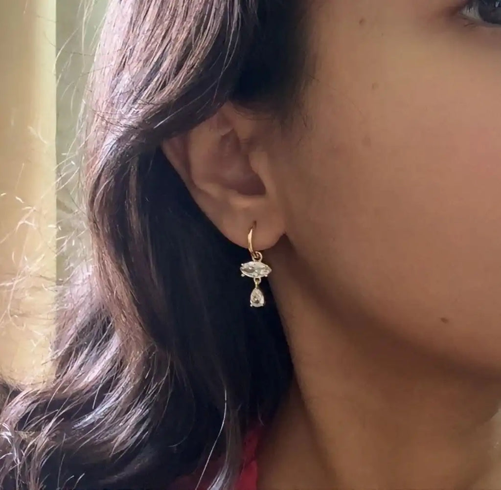 Crystal Drop Earrings Side View of Too Dramatic Jewellery