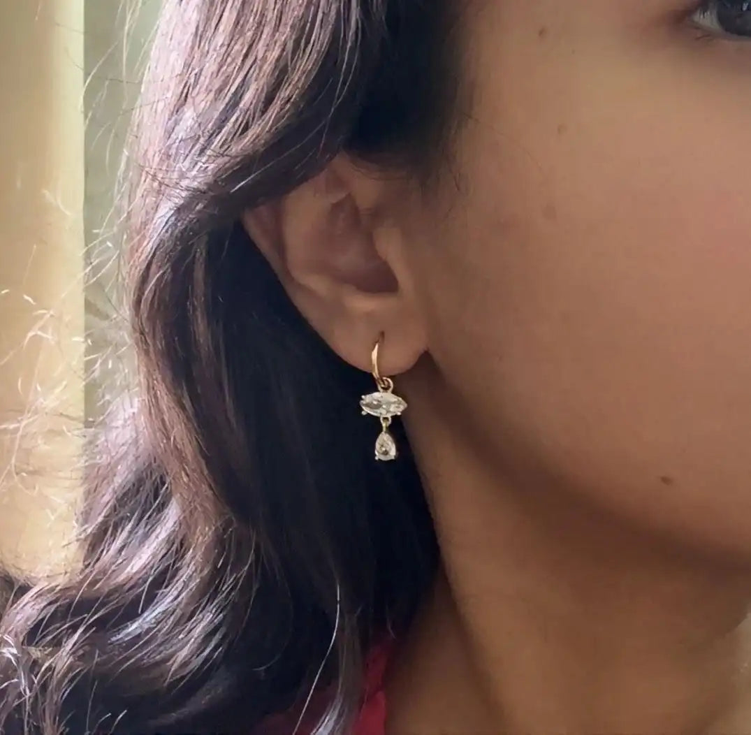 Crystal Drop Earrings Side View of Too Dramatic Jewellery