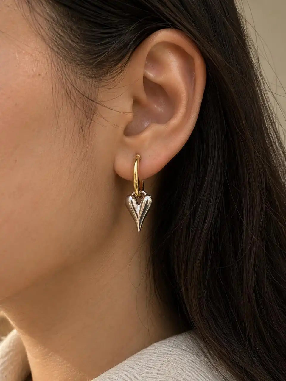 Heart Drop Earrings, side views of too dramatic