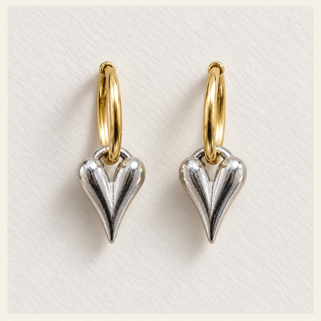 Two-Tone Heart Drop Earrings