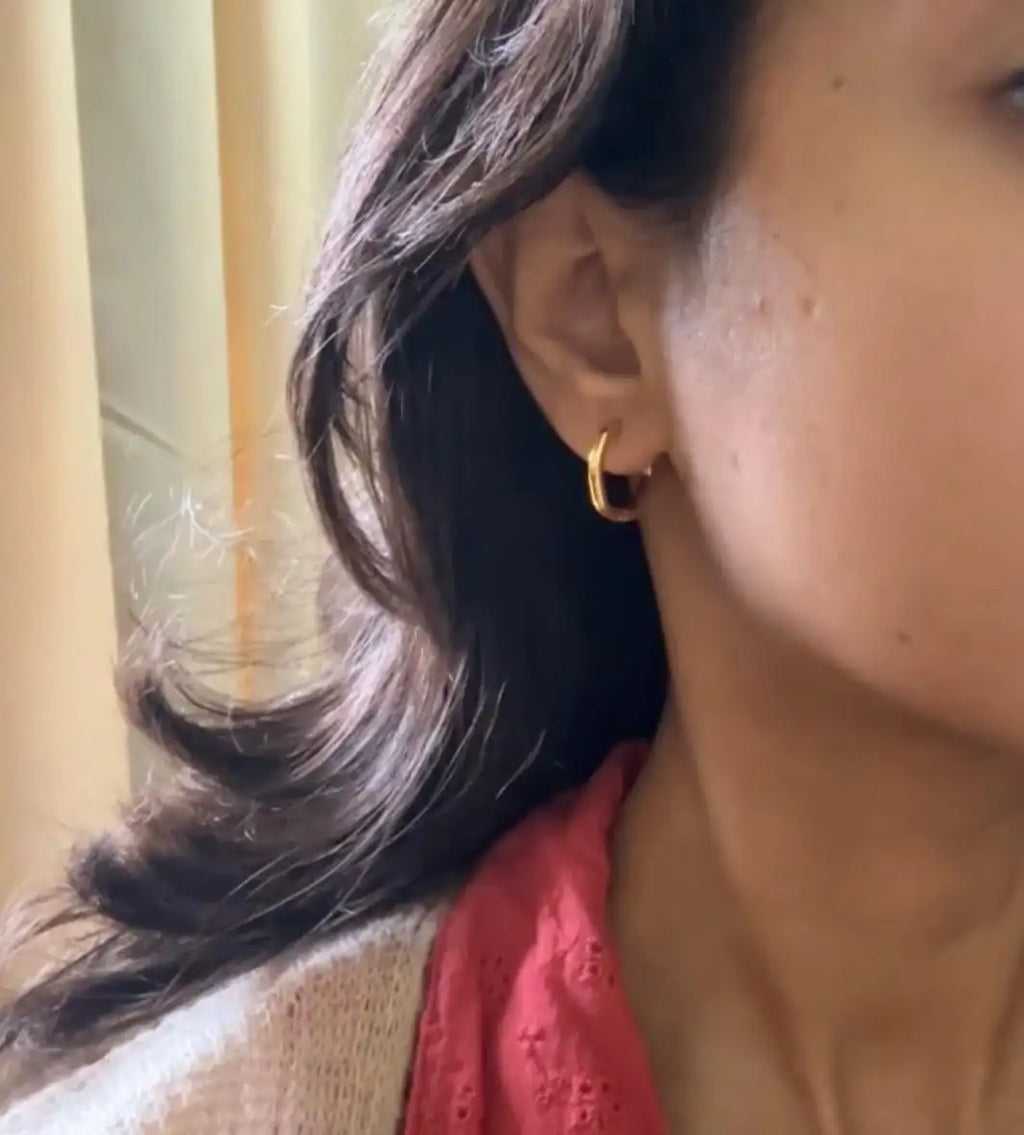 Hexagon Hoop Earrings, Side View of Too Dramatic