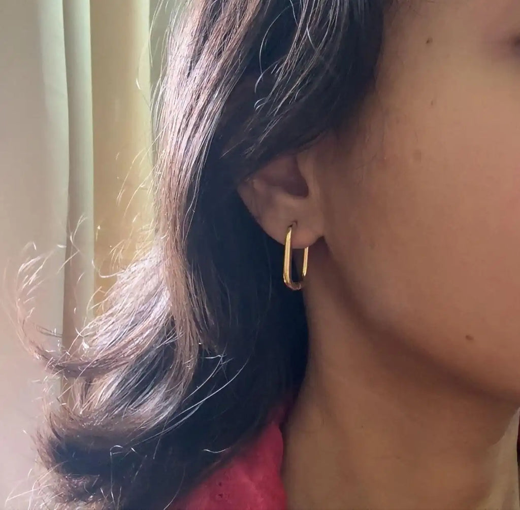 Luna Rectangle Hoops Side View of Too Dramatic