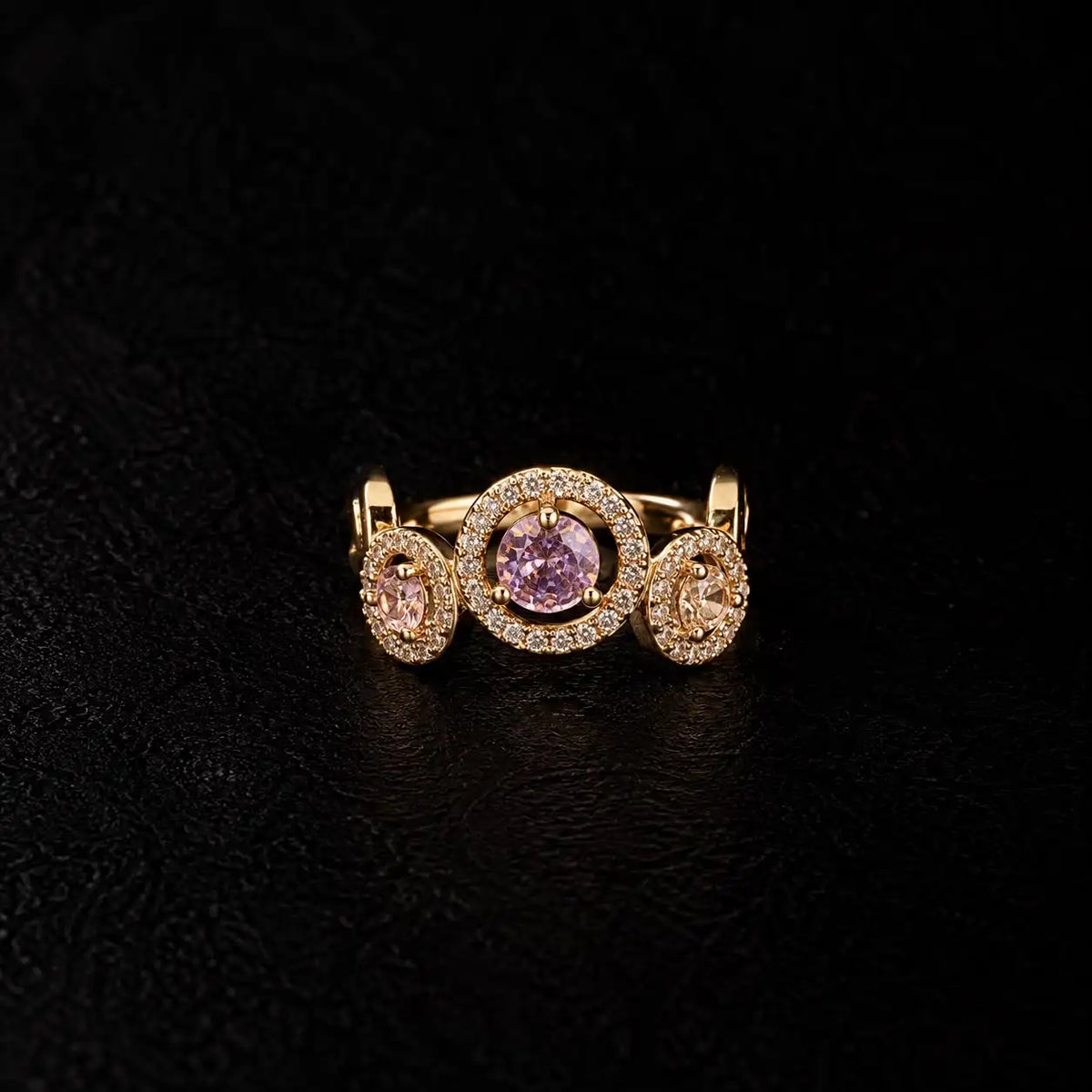 Purple stone ring with 18K gold plated finish of Too Dramatic