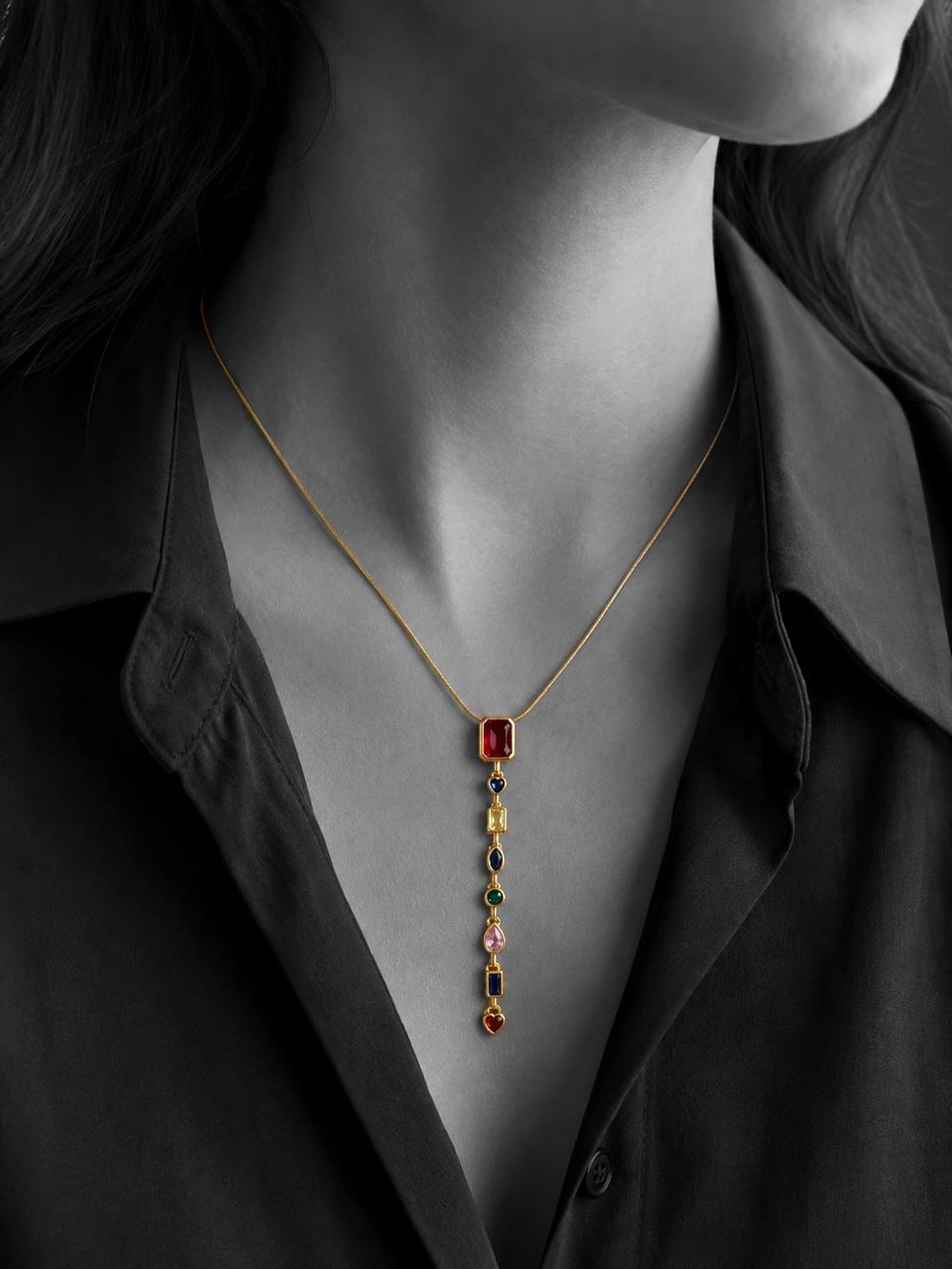 Rainbow Gemstone Drop Necklace