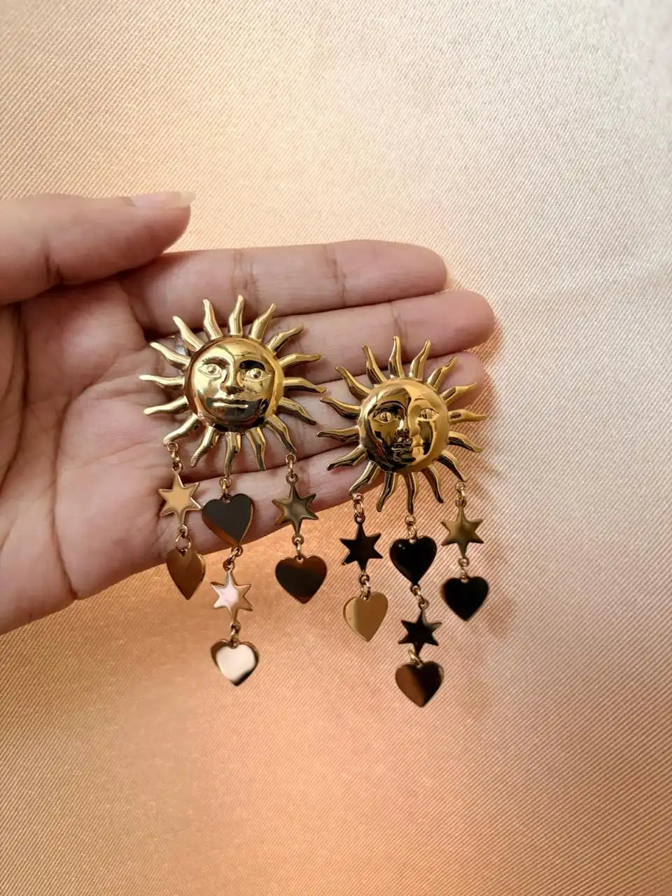 Sun Heart Earrings, Top View of Too Dramatic
